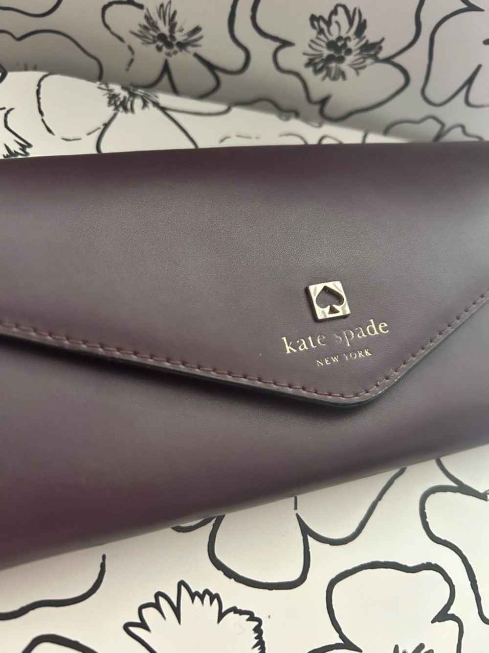 kate spade Plum Leather Envelope long wallet with Gold Logo